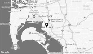 Map showing Arrow Lift's San Diego showroom location.