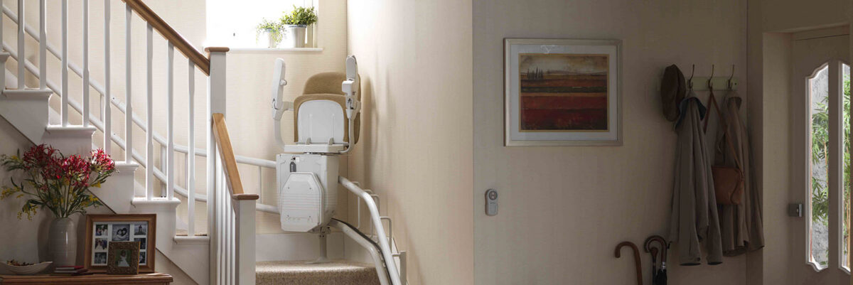 Curved stair lift in folded position