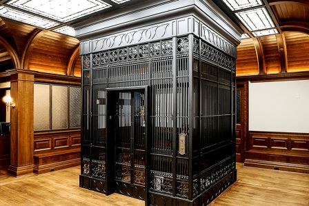 Custom Birdcage Elevator. LULA elevator with decorative metal enclosure. 