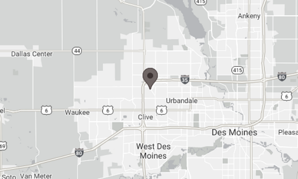 Map showing Arrow Lift's Des Moines showrom location.