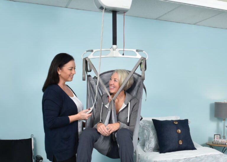 Ceiling track lifts use a motorized lift and stable track system to raise, move, and lower users safely.