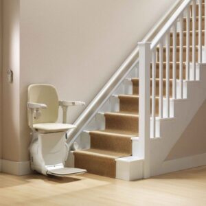 Straight Stair Lift with chair at the bottom landing