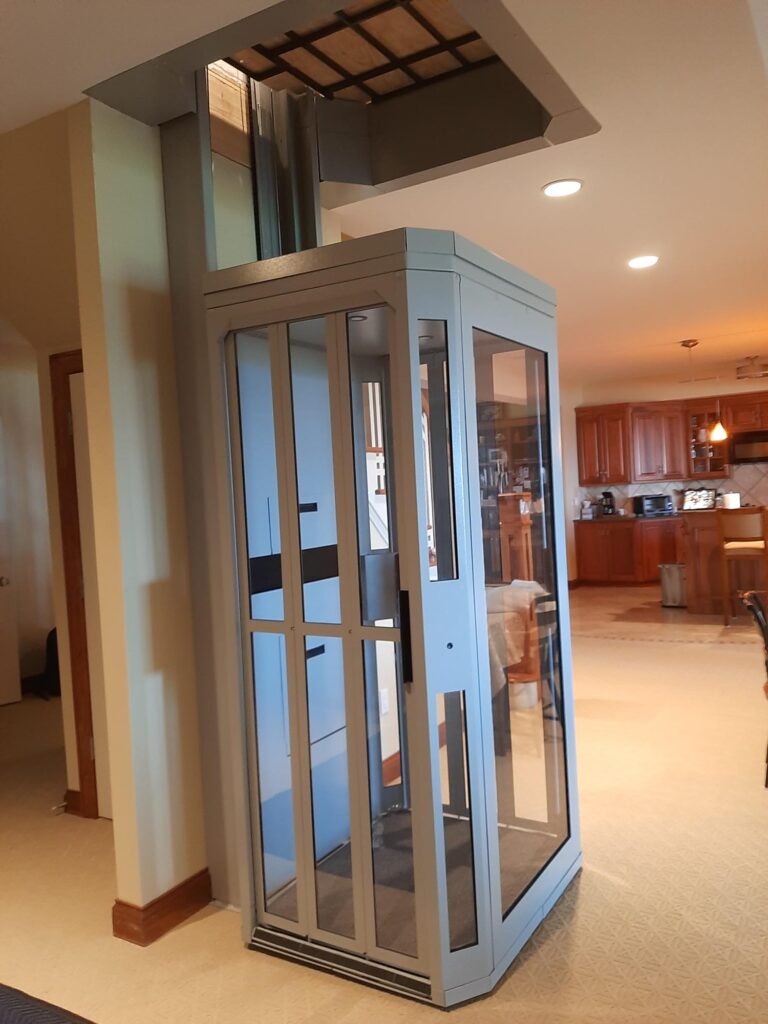 Image of a shaftless home elevator at the lower landing.