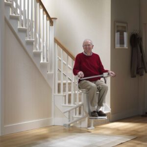Curved Stair Lift Arriving at Bottom Landing