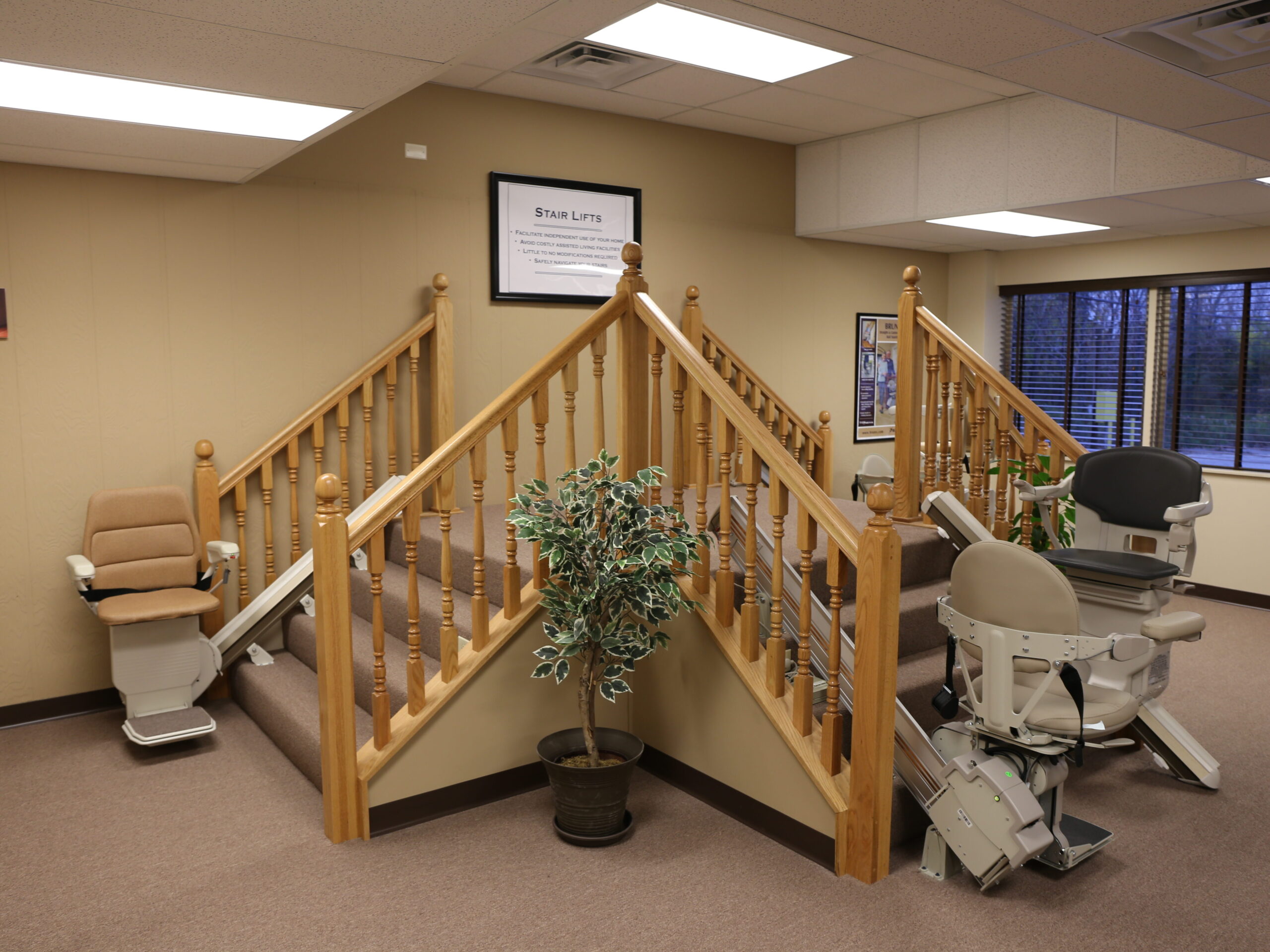 Arrow Lift Stair Lift Showroom with several stair lift models ready to ride