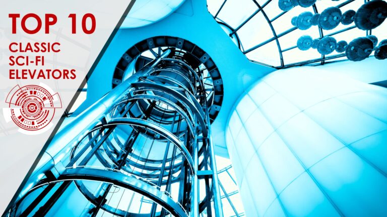 Futuristic looking vacuum elevator viewed from below with a blue wash