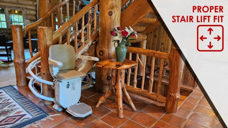 curved stair lift in a cozy cabin with a log staircase
