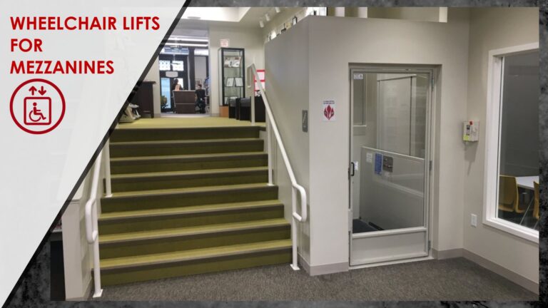 a vertical platform lift that provides wheelchair access to a mezzanine